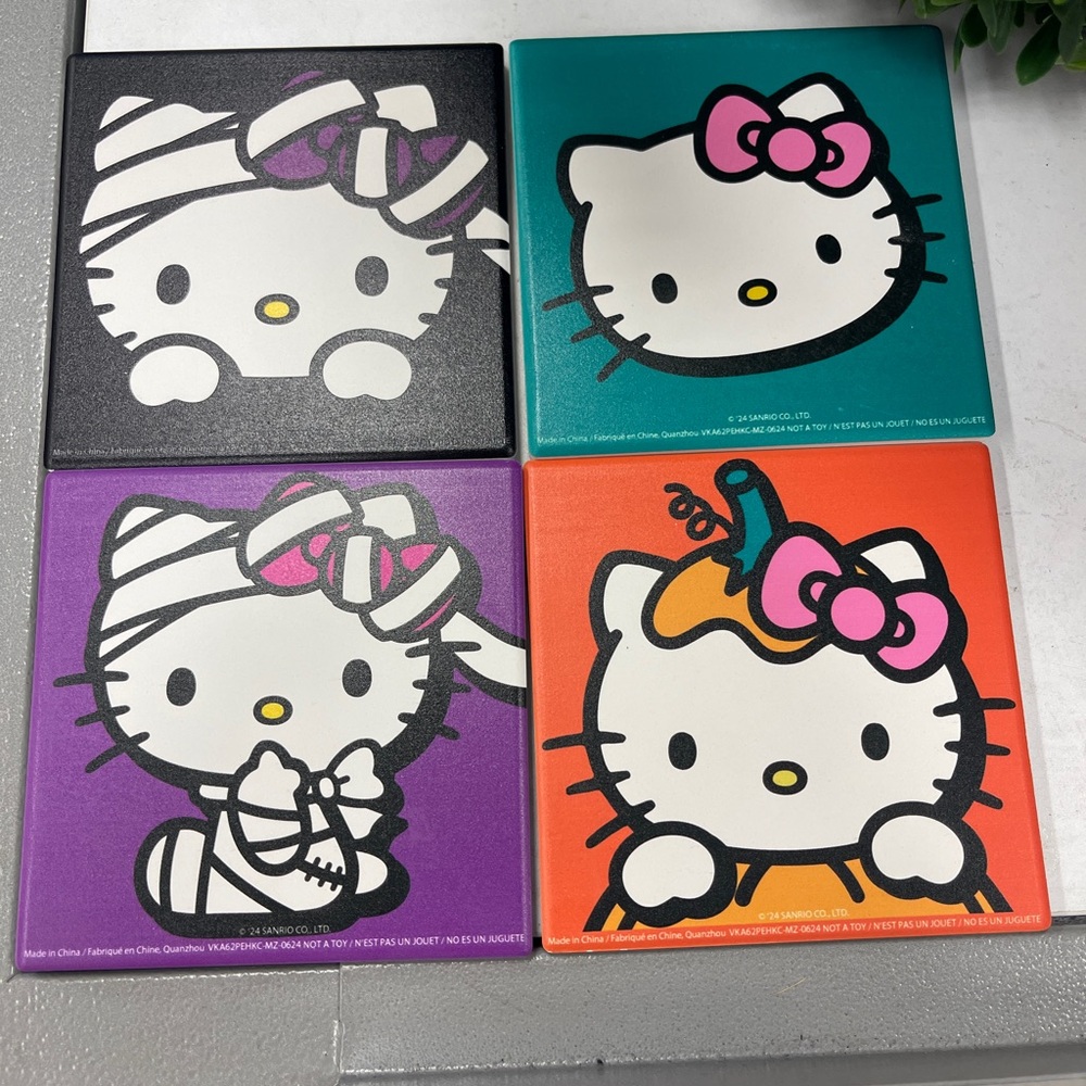 Halloween Sanrio Hello Kitty Coasters Mummy & Pumpkin set of 4 NWT